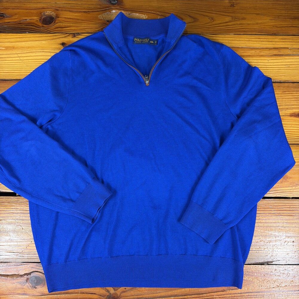 Polo Ralph Lauren Golf 100% Merino Wool Blue 1/4 Zip Sweater XXL Tiny Flaw-photo